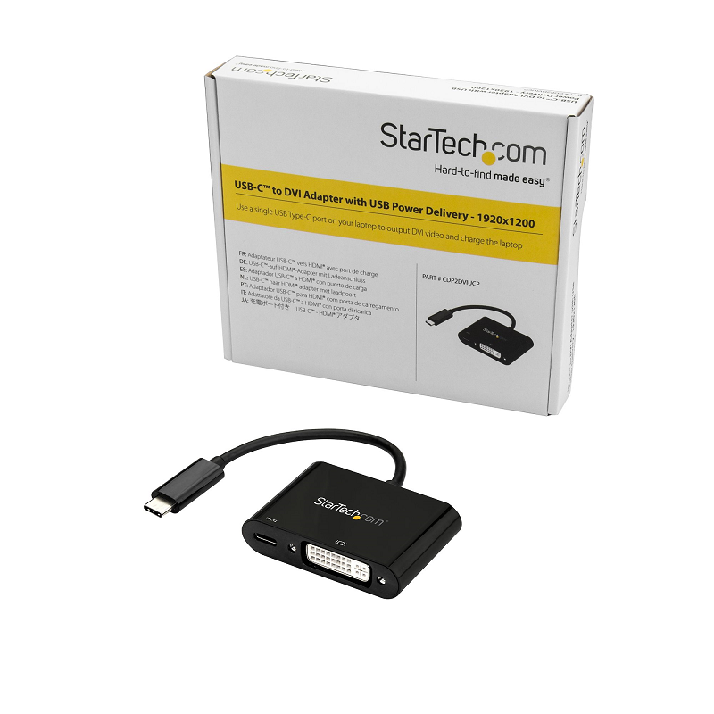 StarTech CDP2DVIUCP USB C to DVI Adapter with Power Delivery w/ Charging - Black
